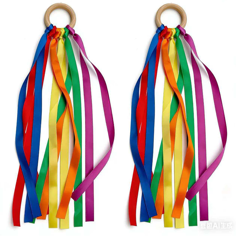 Gymnastic Rings Wooden - Cerfs-volants arc-en-ciel à main, baguettes Montessori,
