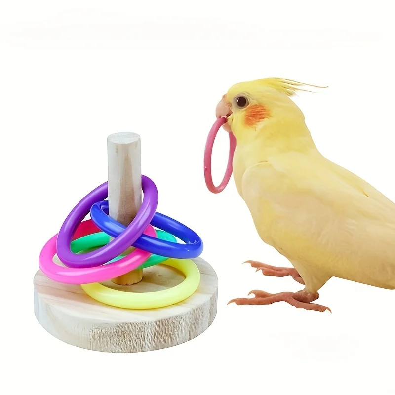 Gymnastic Rings Wooden - Anneau de perroquet interactif en bois,