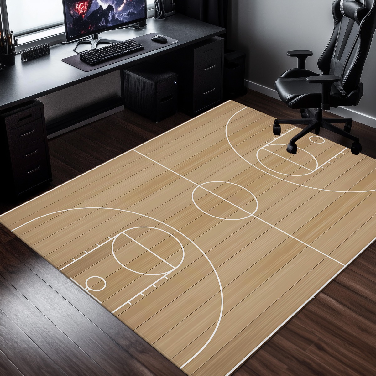 Tapis en peluche design court  - Home Gym And Basketball Court avis et prix
